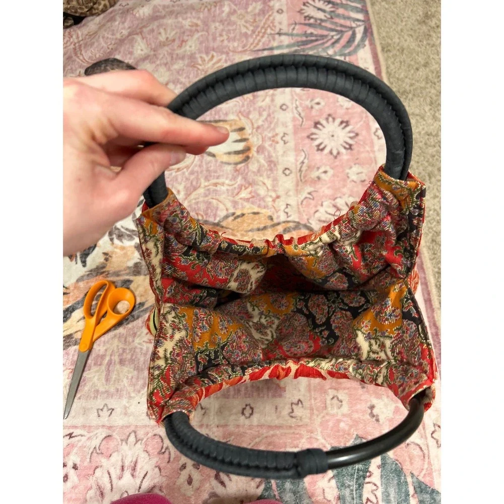 Orange Red Leopard Print Tapestry Hobo Bag Round Handles Boho Funky Maximalist‎